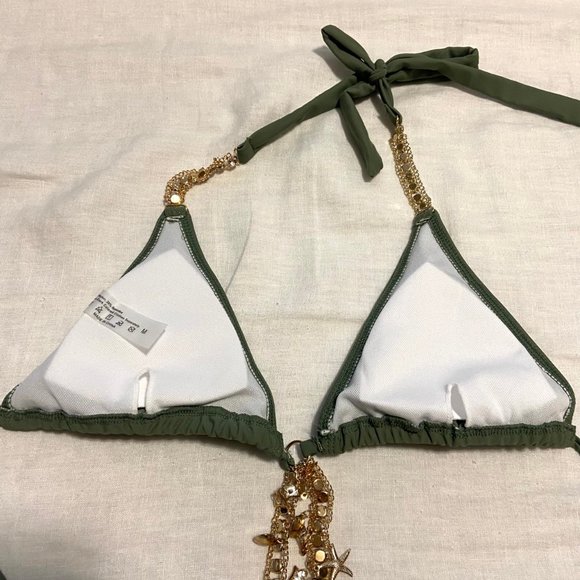 Shein Rhinestone Chain Linked Tie Side Bikini Swimsuit in Army Green (2 pc set) - Picture 8 of 12